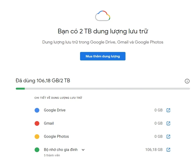 các gói lưu trữ Google One