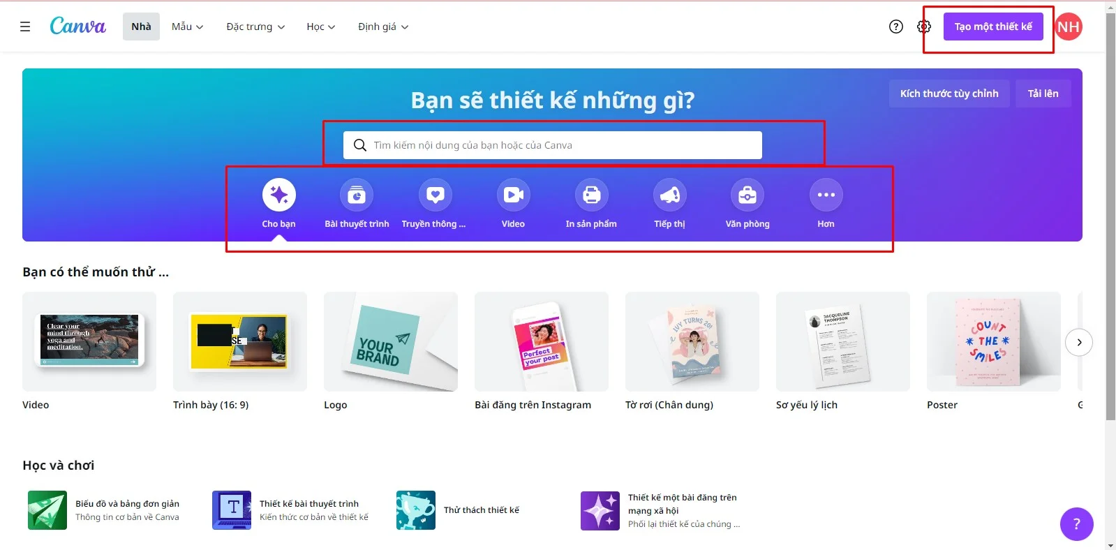 giao diện Canva trên máy tính