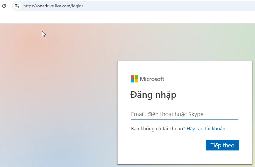 Bước 1: Đăng nhập vào Onedrive Online trên trình duyệt web