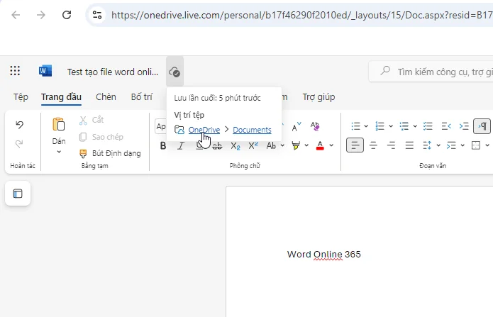 Lưu file word 365 online tự động trên Onedrive Online