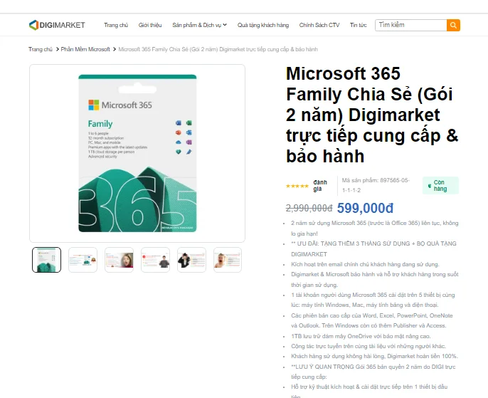 Gói microsoft 365 family chia sẻ(2 năm) tại Digi với 1TB Onedrive Online & Offline