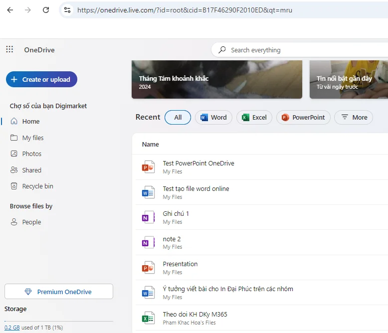 PowerPoint OneDrive-Giao diện OneDrive lưu trữ file PowerPoint