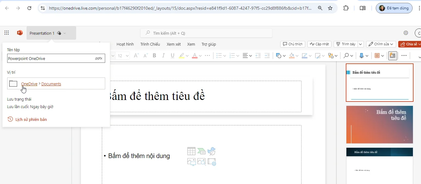 PowerPoint OneDrive: Tạo Sile mới trong PowerPoint và tự động lưu vào OneDrive
