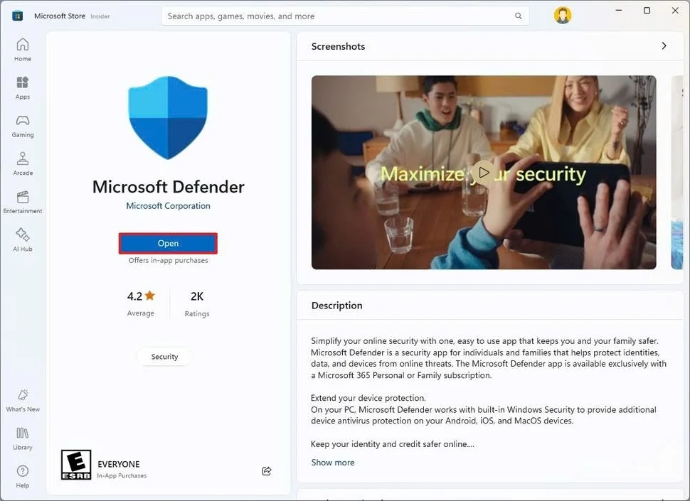 Bước 4: Cài đặt Microsoft Defender trên Window 11/10