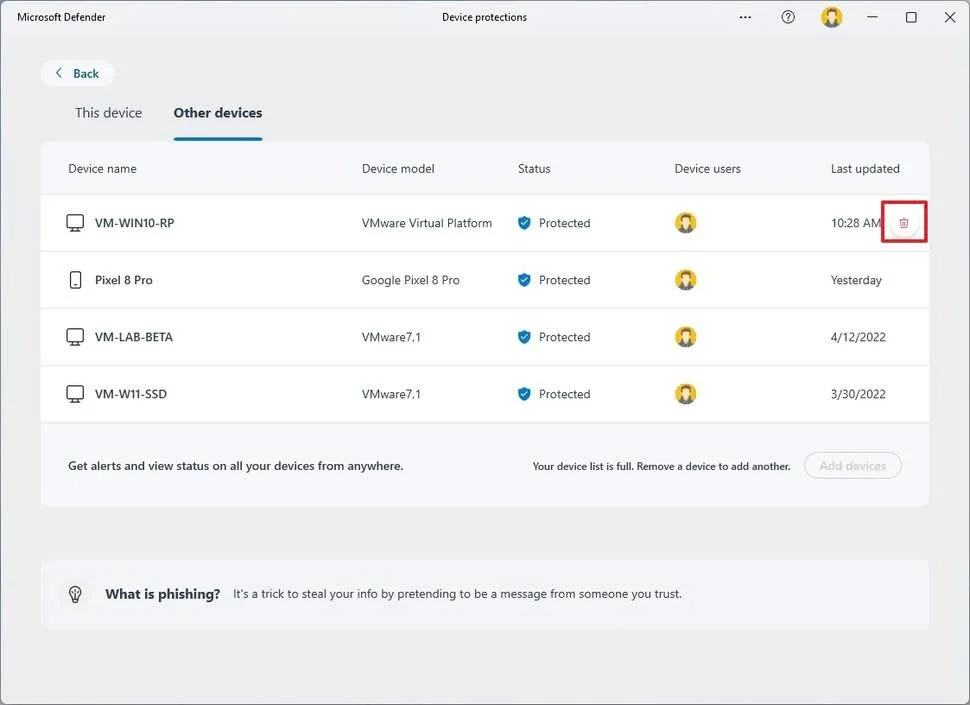 Xóa thiết bị trên Microsoft Defender trên Windows11/10.1