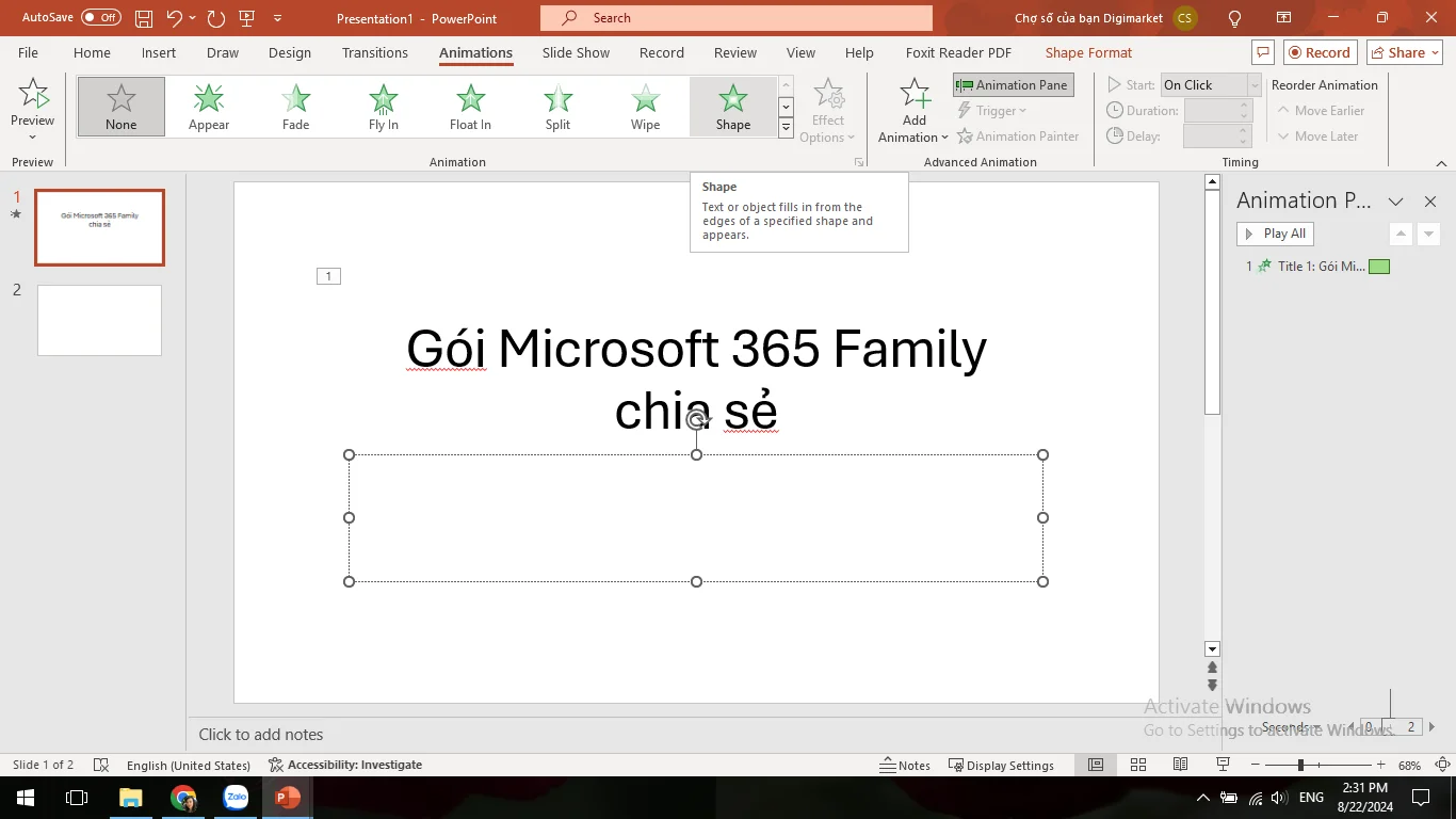 Hướng dẫn sử dụng powerpoint 365-chèn hiệu ứng cho Slide