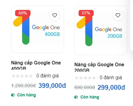 Lệnh để mua - nâng cấp lên các gói dịch vụ Google One