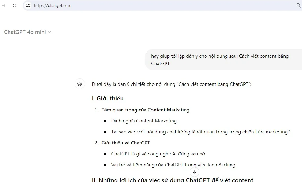 Cách viết content bằng chatgpt-lập dàn ý trong ChatGPT