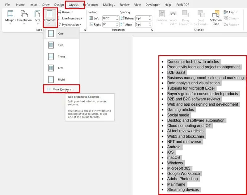 Tùy chỉnh two coloumns trong microsoft word