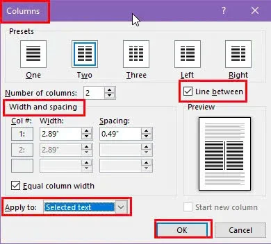 Tùy chỉnh two columns trong microsoft word 