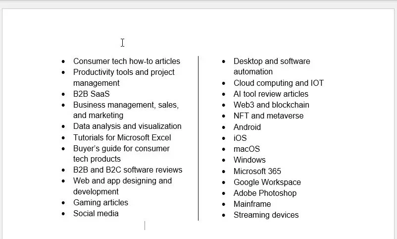 Two columns microsoft word 1