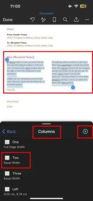 Two columns microsoft word trong mobile 4